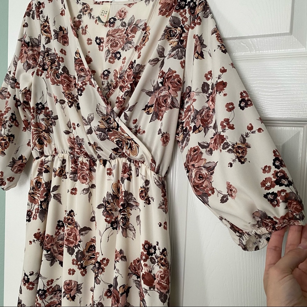 White and pink floral midi dress